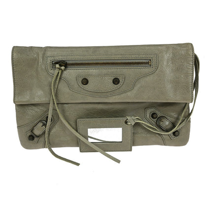Balenciaga Classic Studs Envelope Clutch Leather, GRAY, LEATHER, Clutche & pouche