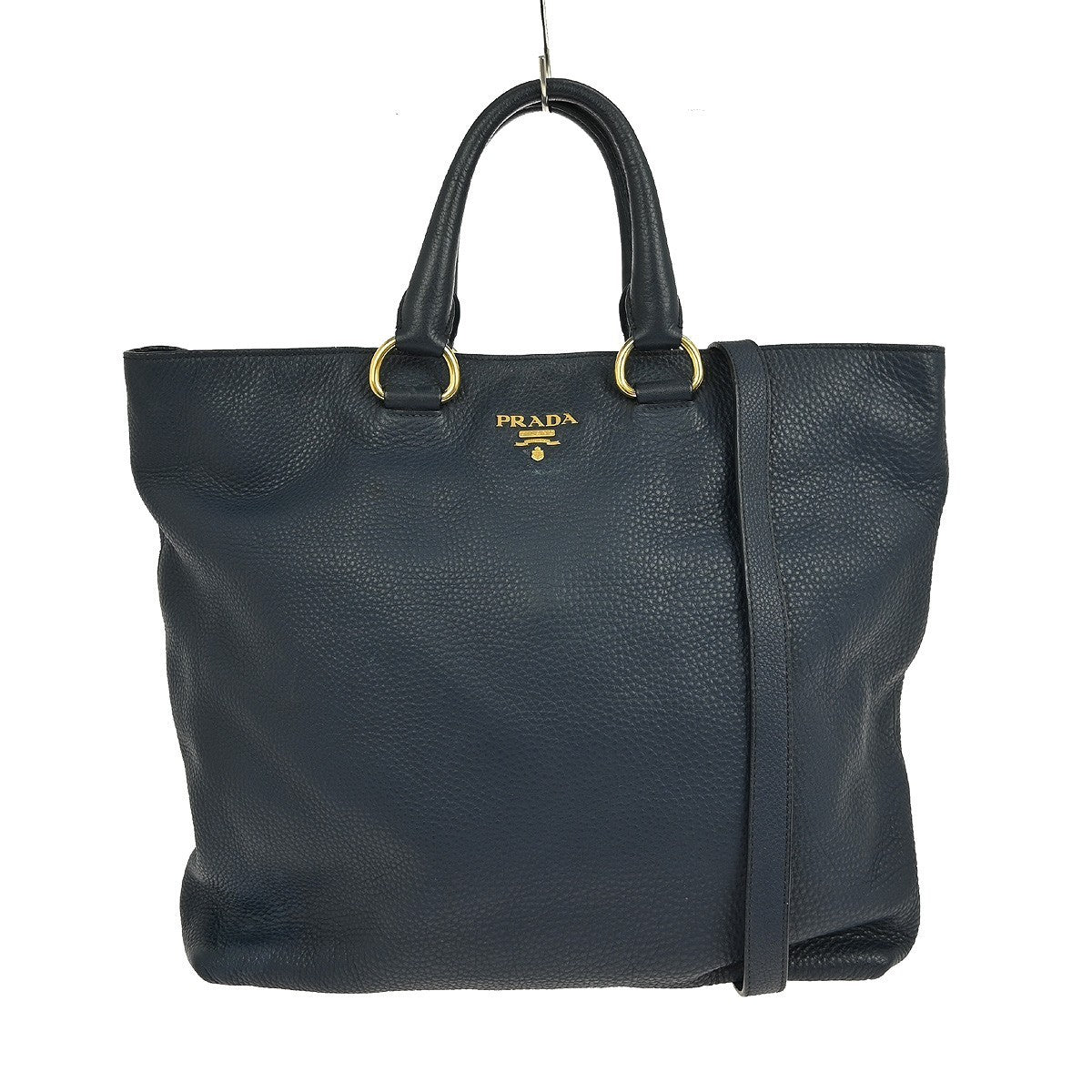 Prada Convertible Shopper Tote Vitello Daino, NAVY, LEATHER, Tote bag