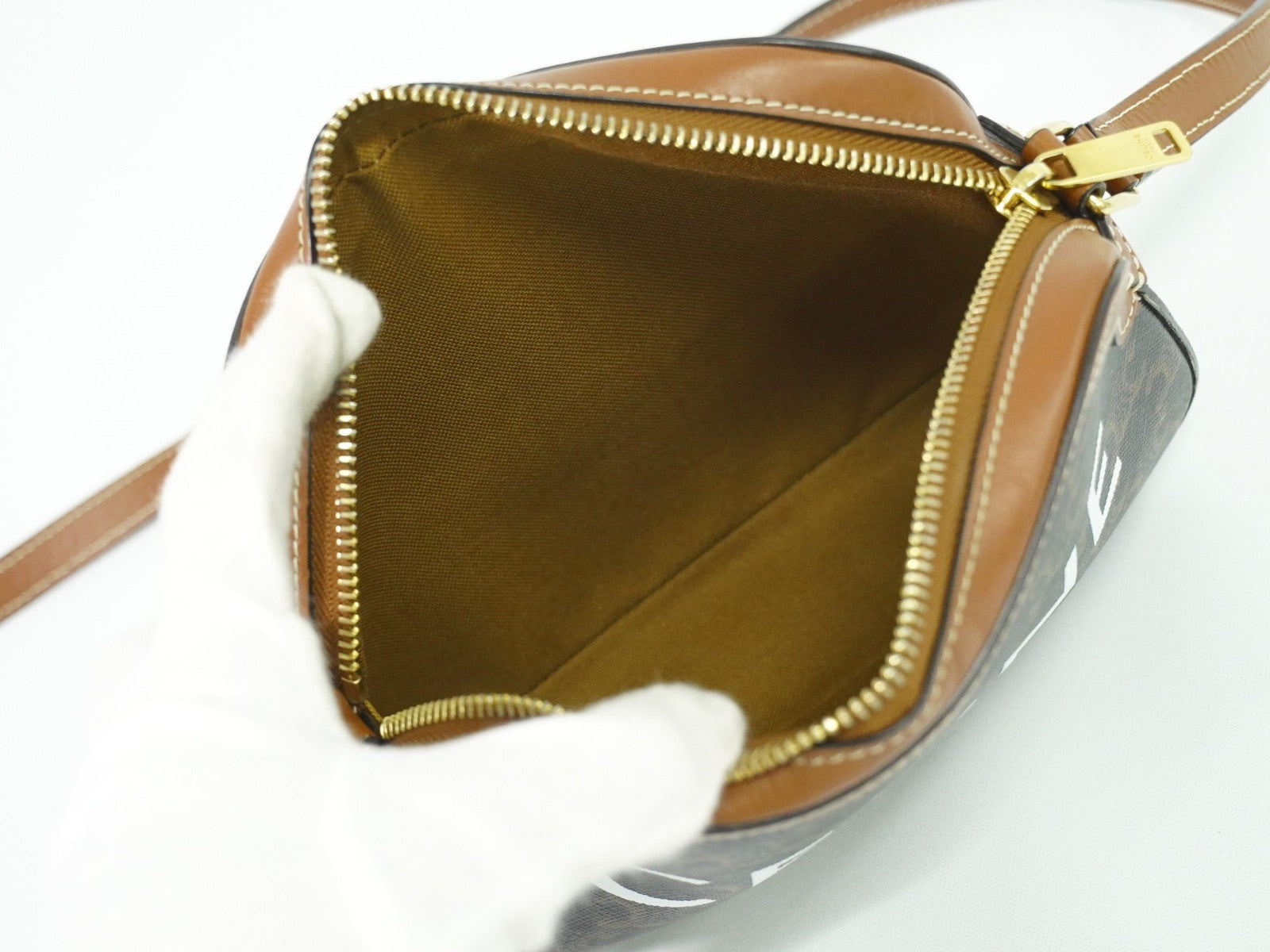 Celine Logo Camera Bag Triomphe Coated Canvas, BROWN, CLOTH, Shoulder bag