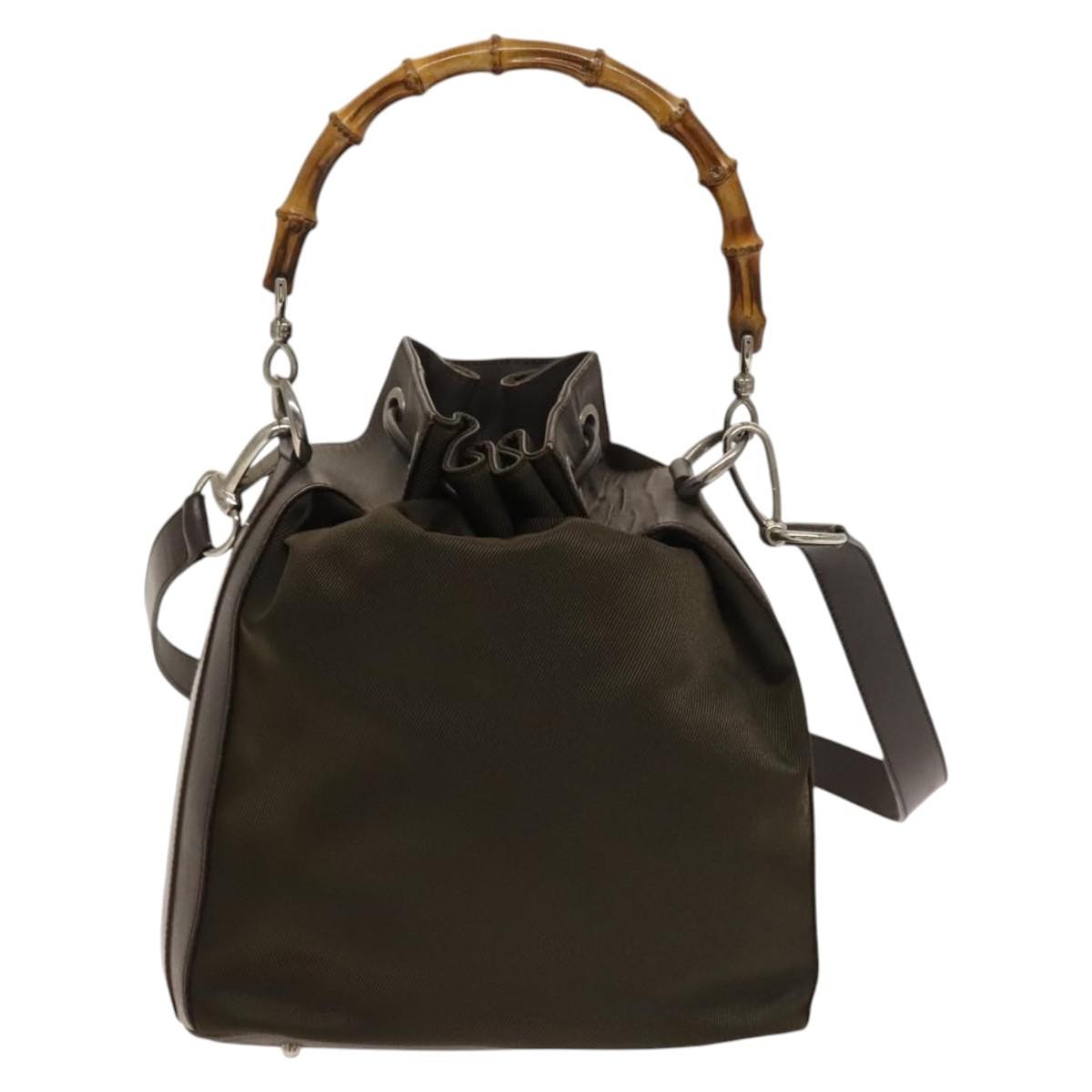 Gucci Vintage Bamboo Bucket Bag Nylon and Leather, BROWN, NYLON, Handbag