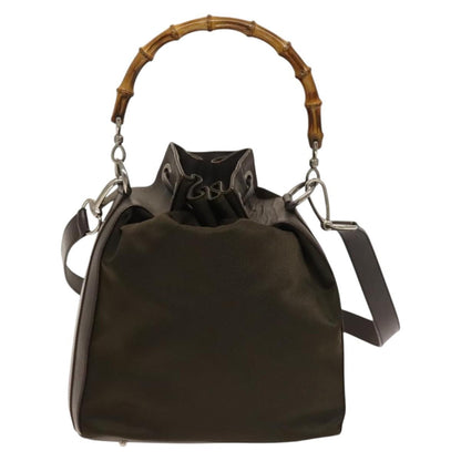 Gucci Vintage Bamboo Bucket Bag Nylon and Leather, BROWN, NYLON, Handbag