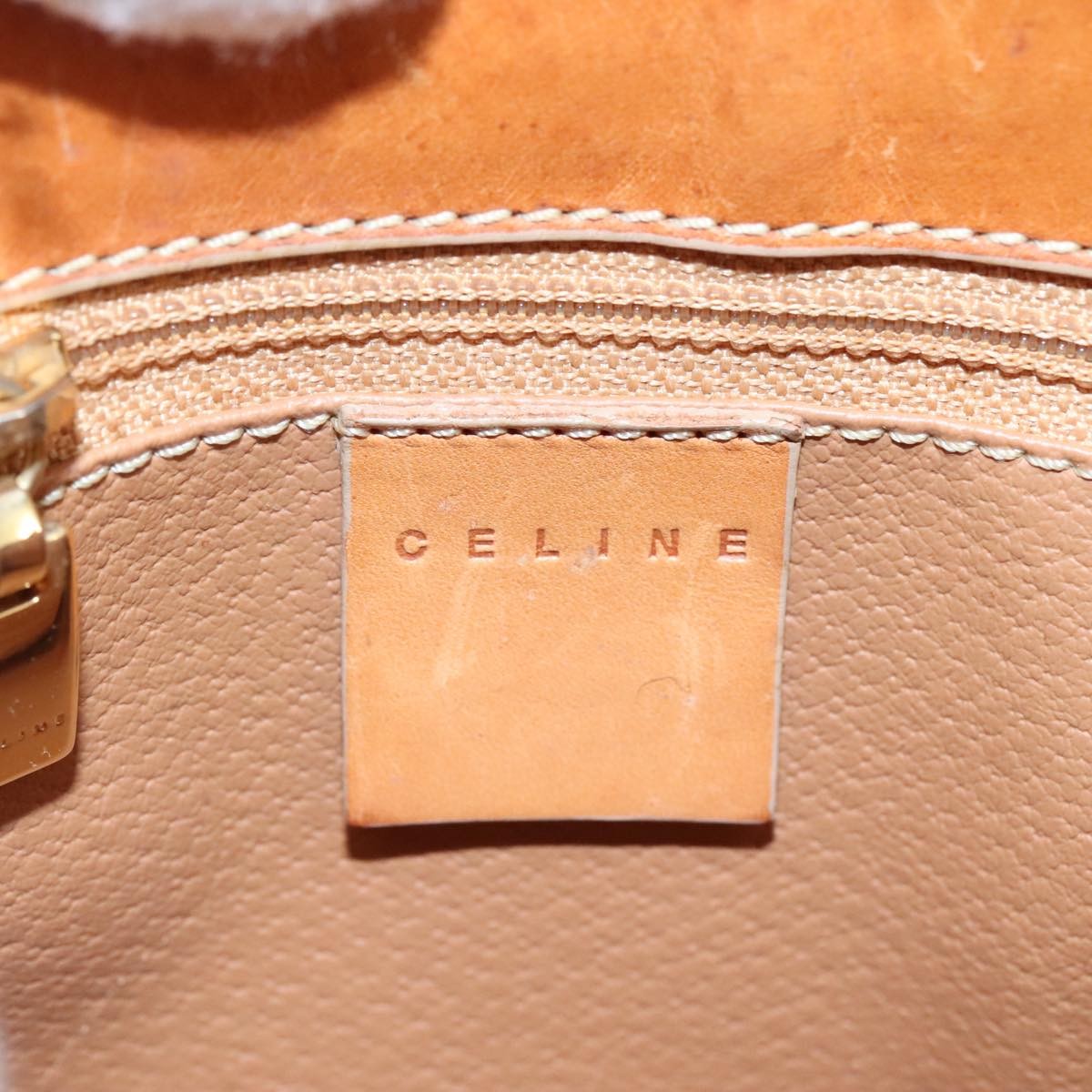 Celine Vintage Macadam Handbag Macadam, "Beige,Brown,Gold", PVC,Leather,Canvas, Handbag