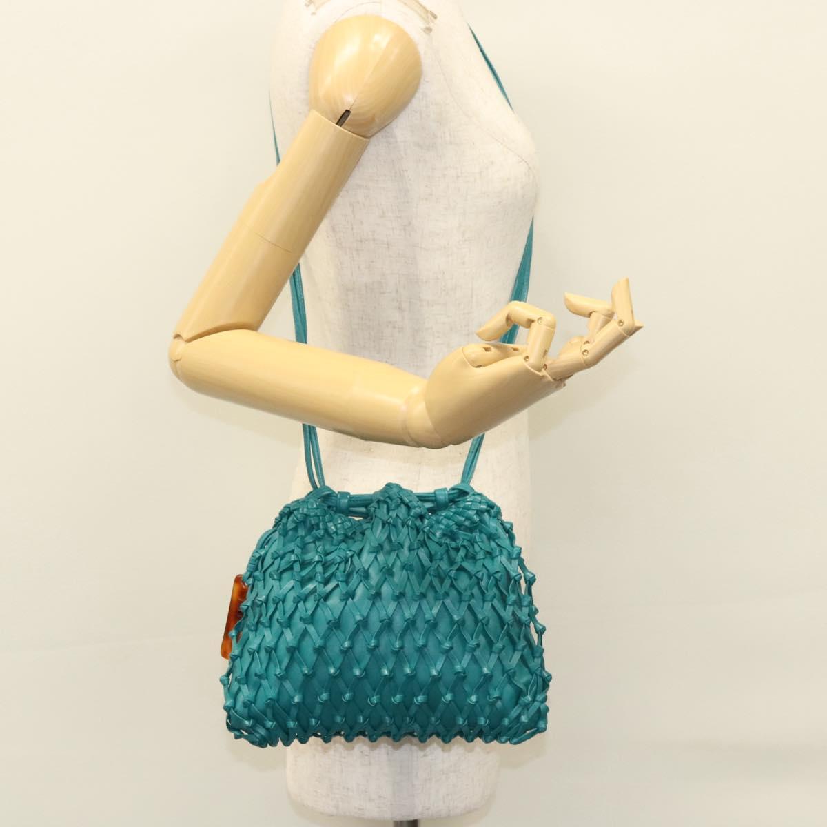 Chanel Vintage Resin Bucket Bag Woven Leather, TURQUOISE, LEATHER, Shoulder bag