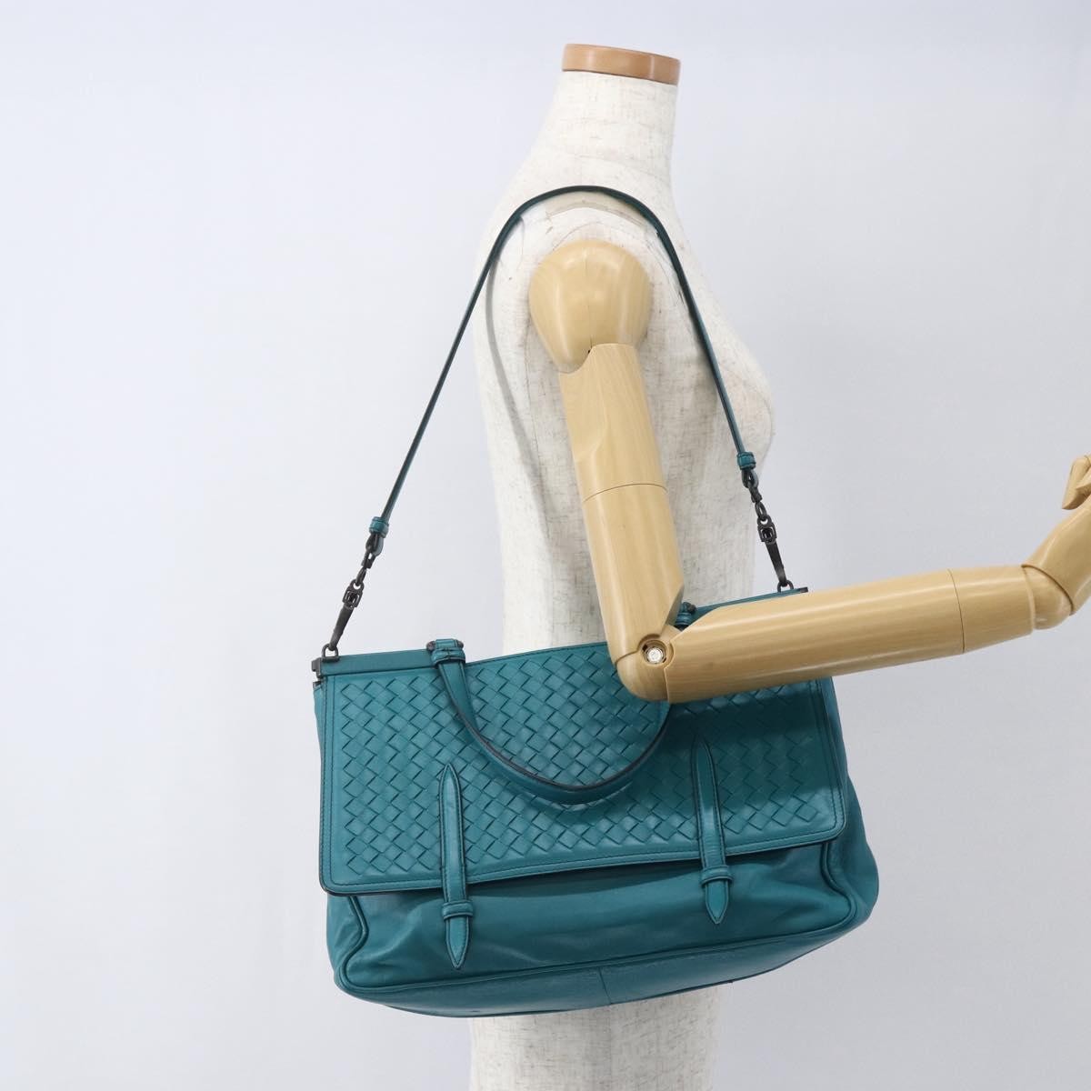 Bottega Veneta Monaco Convertible Satchel Leather with Intrecciato Detail, TURQUOISE, LEATHER, Handbag