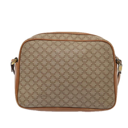 Celine Vintage Macadam Shoulder Bag Canvas and Leather, BEIGE, CANVAS, Shoulder bag