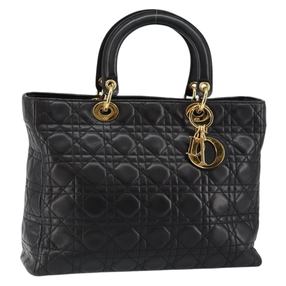 Christian Dior Vintage Lady Dior Bag Cannage Quilt Lambskin, BLACK, LEATHER, Handbag