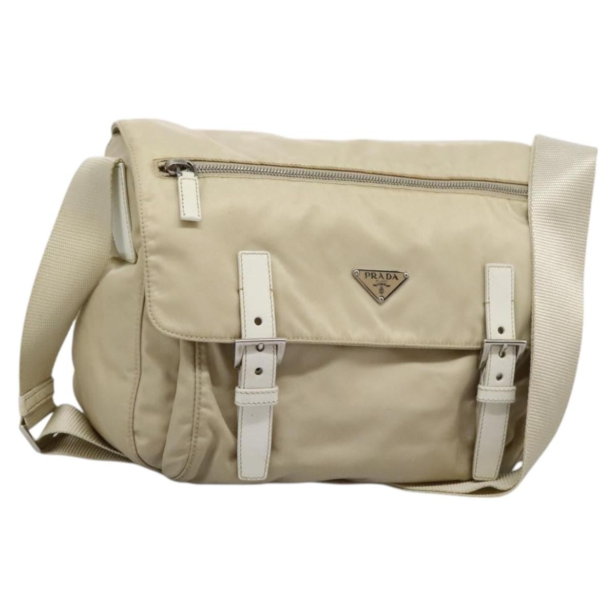 Prada Double Buckle Flap Messenger Bag Tessuto, BEIGE, NYLON, Shoulder bag