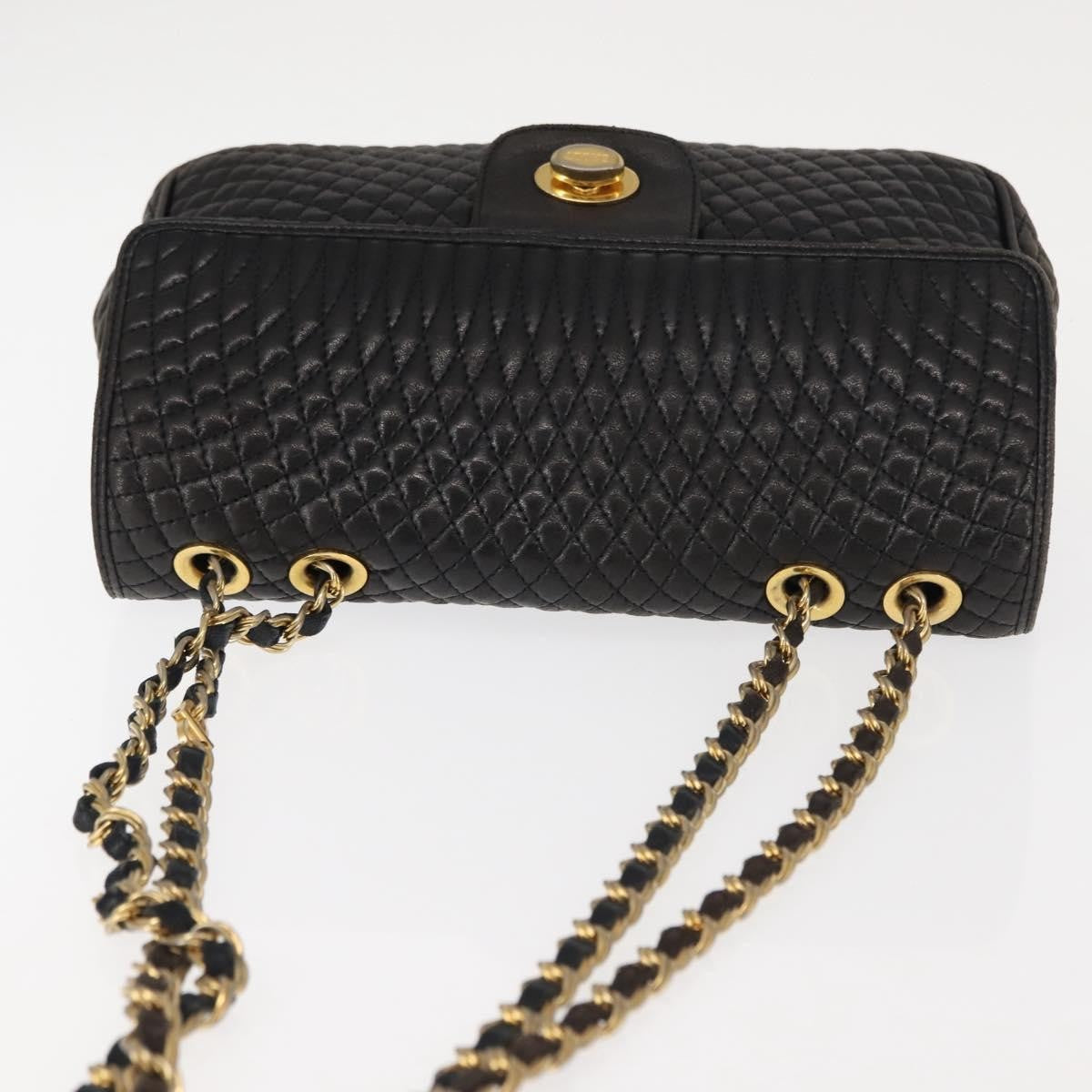 Bally Vintage Chain Shoulder Bag Quilted Leather, BLACK, LEATHER, Shoulder bag