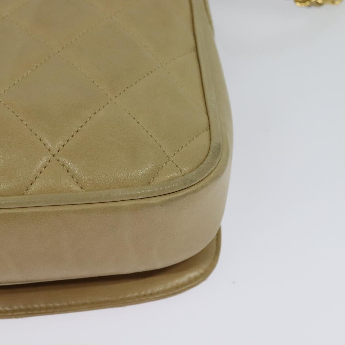 Chanel Logo Chain Shoulder Bag Leather, BEIGE, LEATHER, Shoulder bag