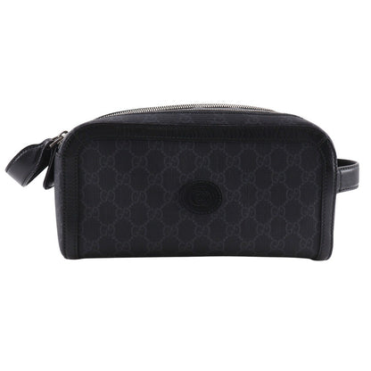 Gucci Interlocking G Patch Zip Around Crossbody Bag GG Supreme Canvas, BLACK, CANVAS, Crossbody bag