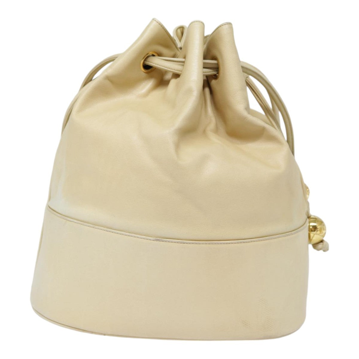 Chanel Vintage CC Drawstring Bucket Bag Lambskin, BEIGE, LEATHER, Shoulder bag