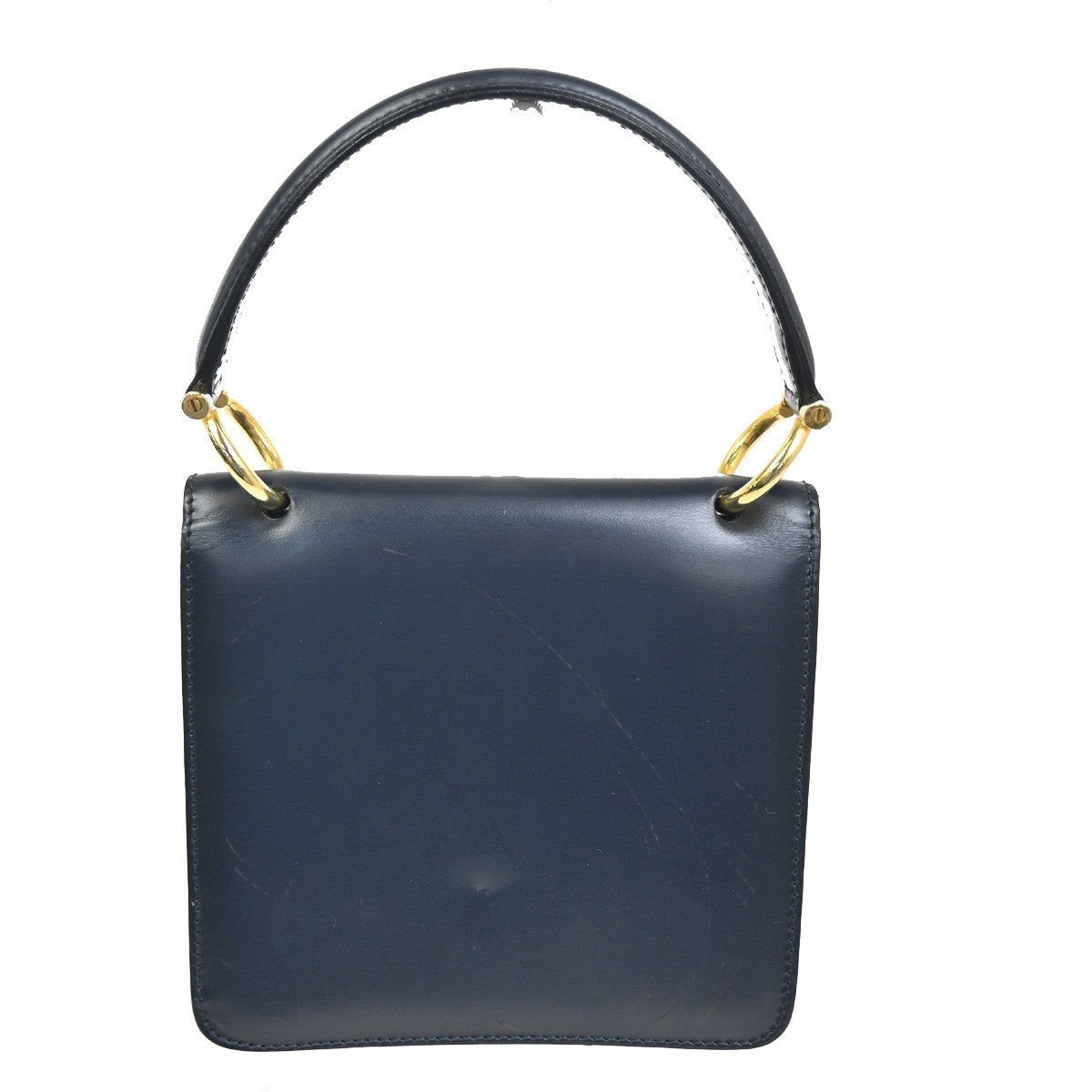 Celine Gancini Handbag Leather, NAVY, LEATHER, Handbag