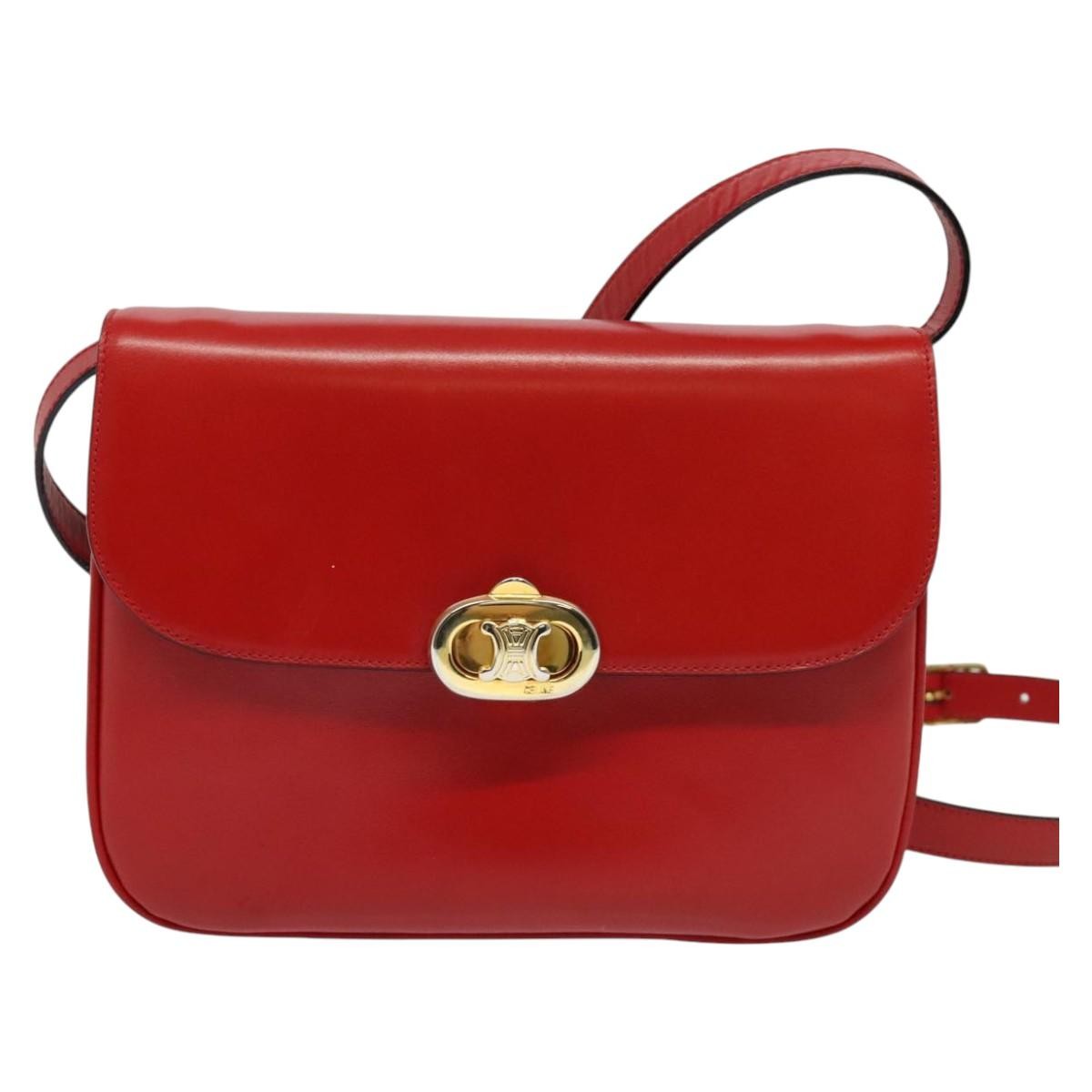 Celine Vintage Triomphe Shoulder Bag Leather, RED, LEATHER, Shoulder bag
