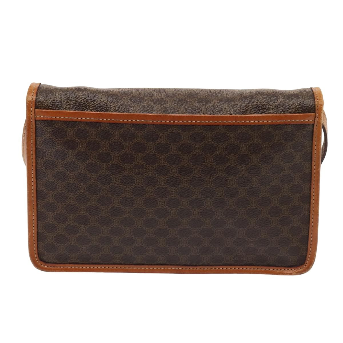 Celine Vintage Macadam Circle Logo Shoulder Bag Canvas and Leather, BROWN, CANVAS, Shoulder bag