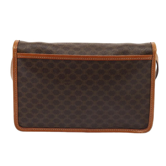 Celine Vintage Macadam Circle Logo Shoulder Bag Canvas and Leather, BROWN, CANVAS, Shoulder bag