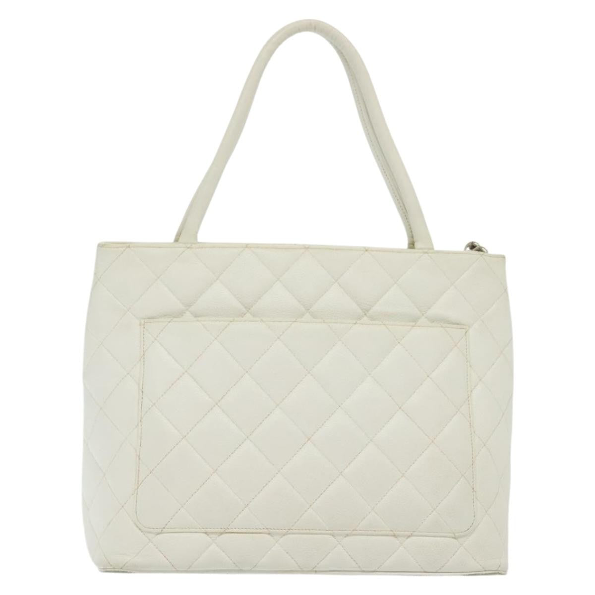 Chanel Medallion Tote Quilted Caviar, WHITE, LEATHER, Tote bag