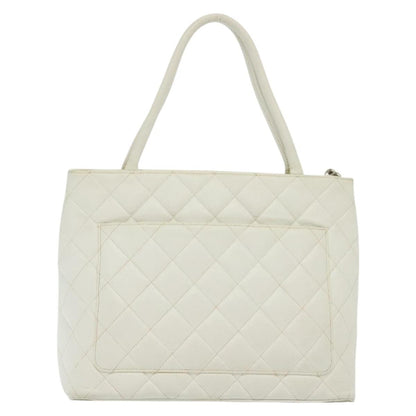 Chanel Medallion Tote Quilted Caviar, WHITE, LEATHER, Tote bag