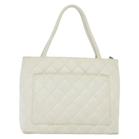 Chanel Medallion Tote Quilted Caviar, WHITE, LEATHER, Tote bag