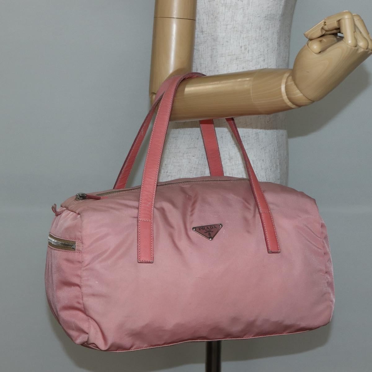 Prada Side Pocket Bauletto Bag Nylon with Leather, PINK, NYLON, Handbag