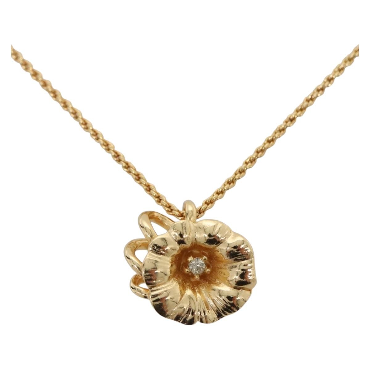 Christian Dior Logo Flower Necklace Metal, GOLD, METAL, Necklace