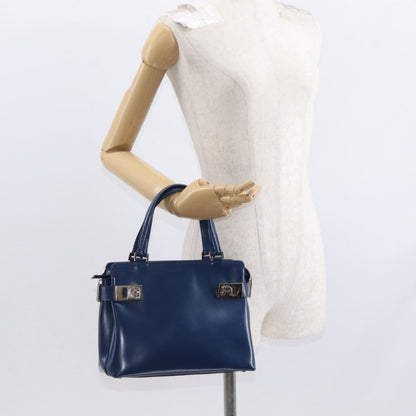 Salvatore Ferragamo Double Gancini Side Buckle Tote Leather, BLUE, LEATHER, Handbag