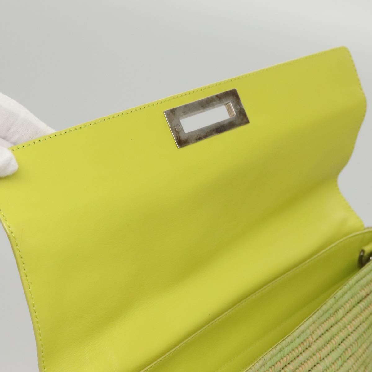 Salvatore Ferragamo Sofia Satchel Raffia with Leather, GREEN, WOOD, Handbag