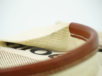 Chloe Woody Convertible Tote Canvas with Leather, BEIGE, CANVAS, Tote bag