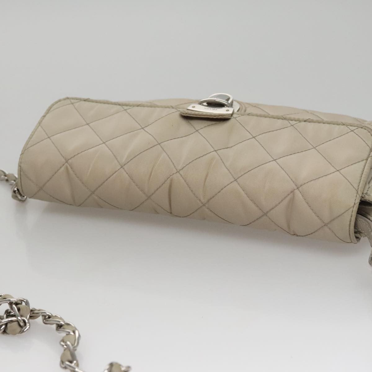 Prada Pushlock Chain Flap Bag Quilted Tessuto, BEIGE, NYLON, Shoulder bag