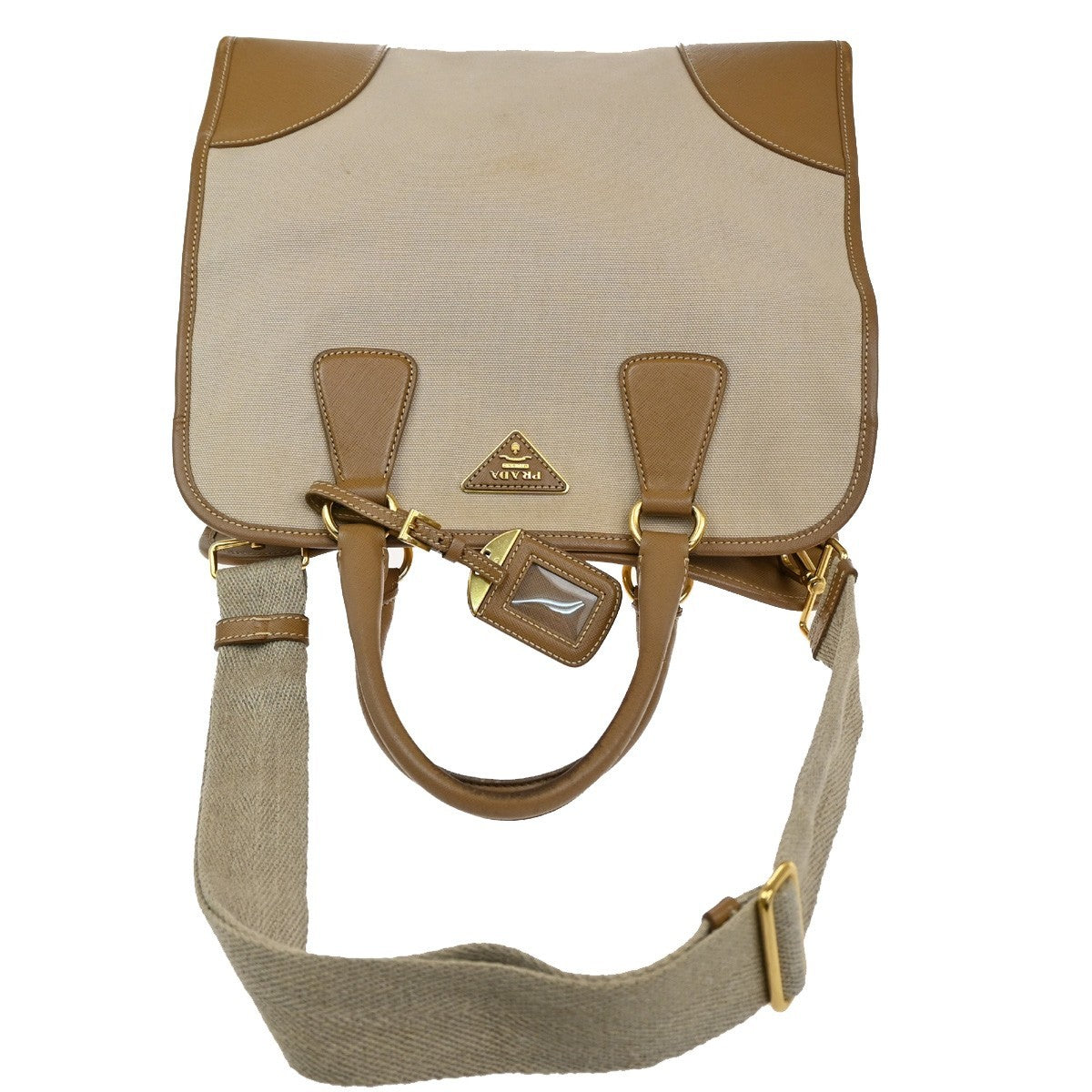 Prada Convertible Tote Canvas and Saffiano Leather, BEIGE, CANVAS, Tote bag