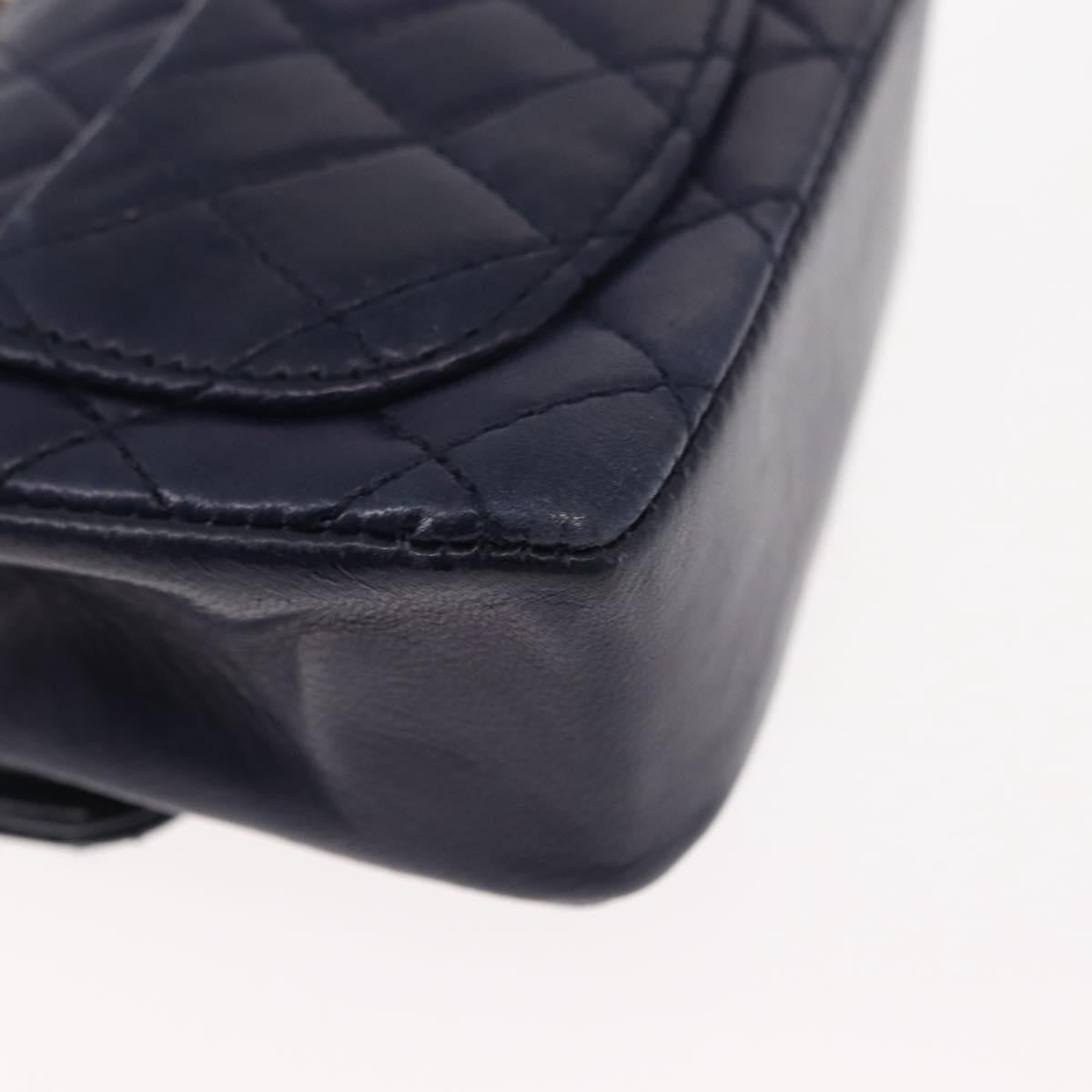 Chanel Square Classic Single Flap Top Handle Bag Quilted Lambskin, NAVY, LEATHER, Clutche & pouche
