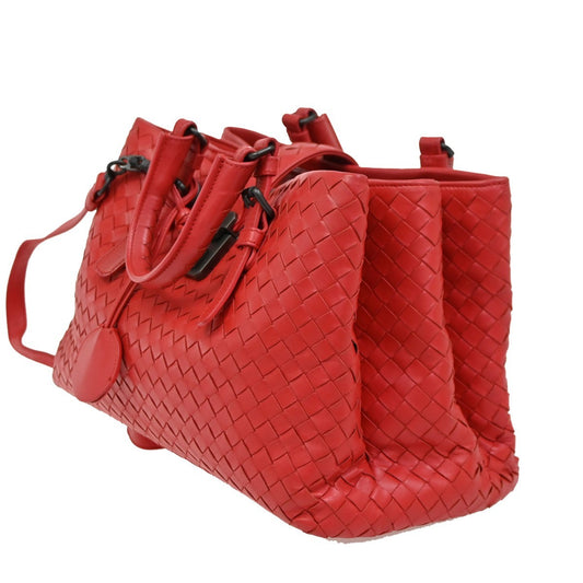 Bottega Veneta Roma Bag Intrecciato Nappa, RED, LEATHER, Handbag