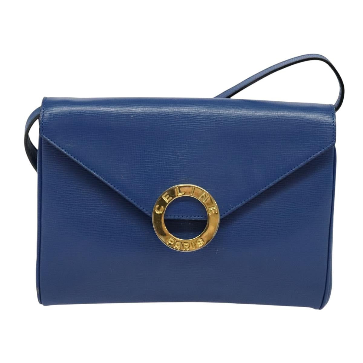 Celine Vintage Circle Logo Crossbody Bag Leather, BLUE, LEATHER, Crossbody bag