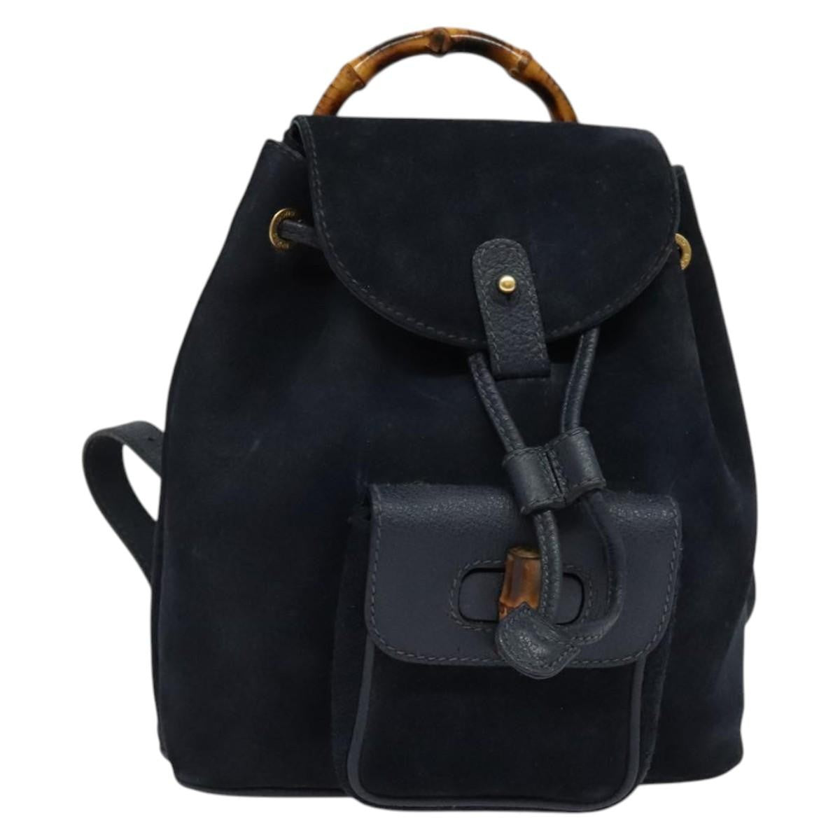 Gucci Gucci bamboo backpack daim, NAVY, SUEDE, Backpack