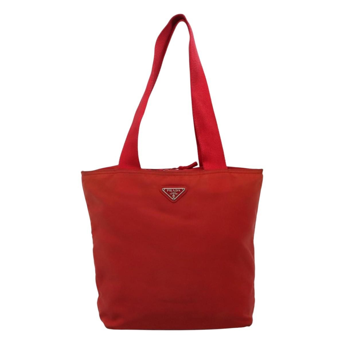 Prada Vintage Zip Tote Tessuto, Red, Nylon, Tote Bag