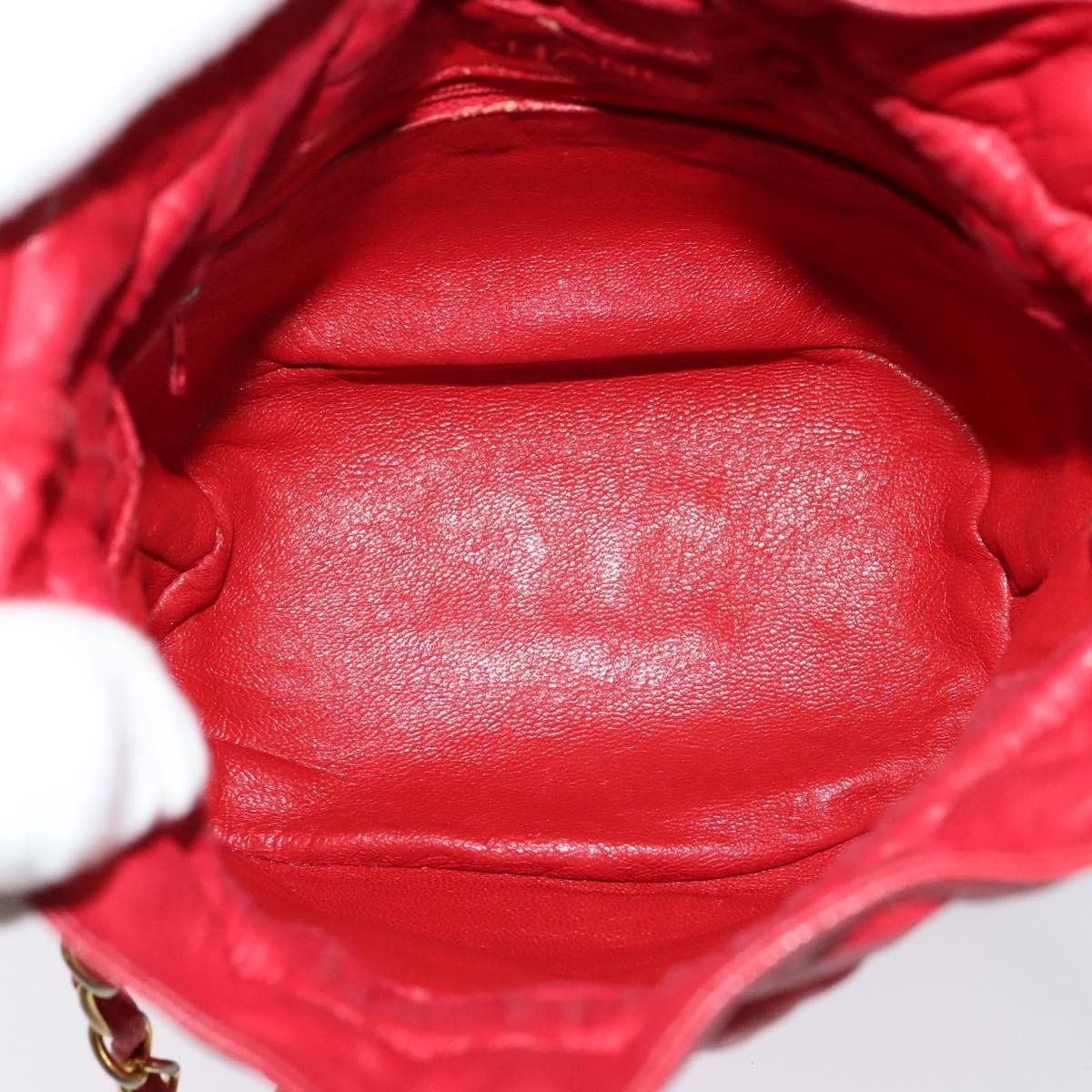 Chanel Vintage Drawstring Bucket Bag Quilted Satin, RED, SATIN, Shoulder bag