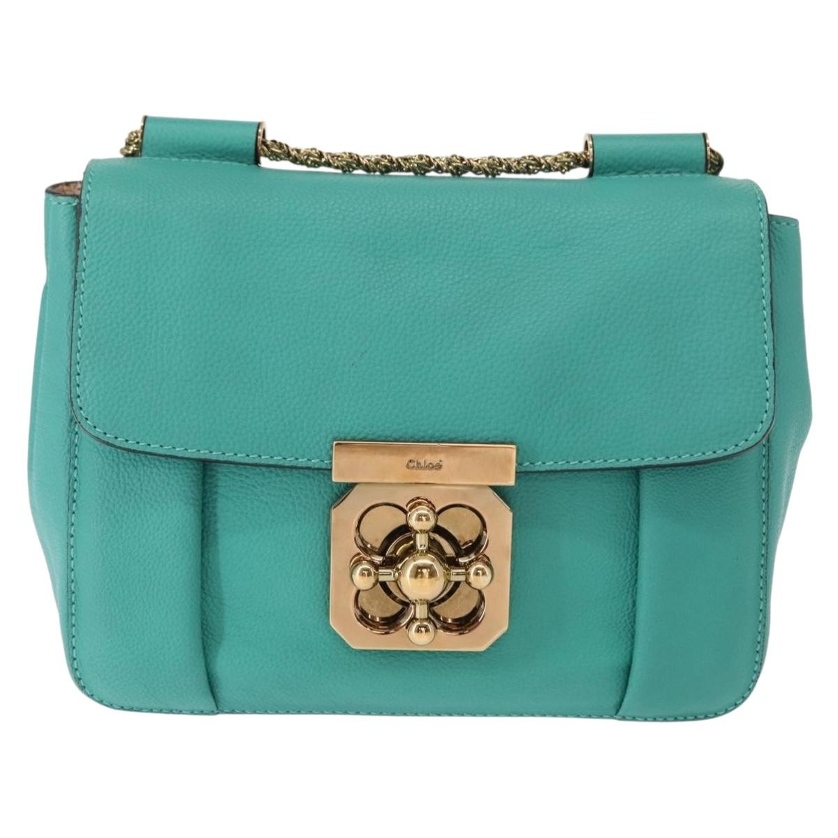 Chloe Elsie Chain Shoulder Bag Leather, TURQUOISE, LEATHER, Shoulder bag