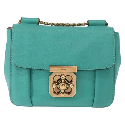 Chloe Elsie Chain Shoulder Bag Leather, TURQUOISE, LEATHER, Shoulder bag