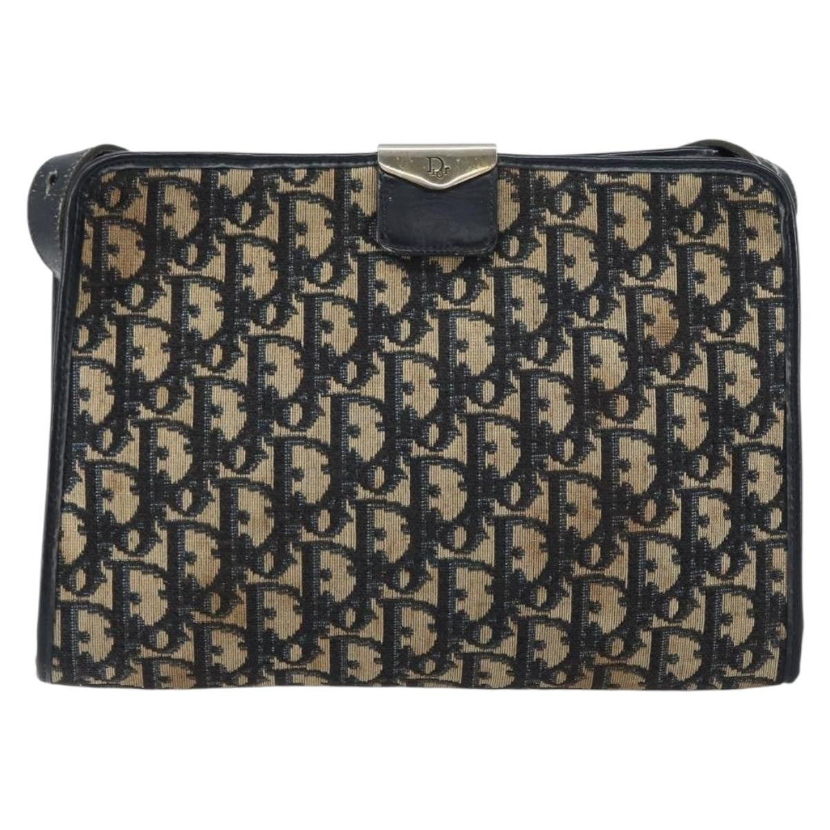 Christian Dior Vintage Trotter Shoulder Bag Canvas, NAVY, CANVAS, Shoulder bag