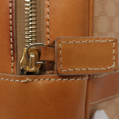 Celine Vintage Macadam Handbag Canvas and Leather, BEIGE, PVC, Handbag