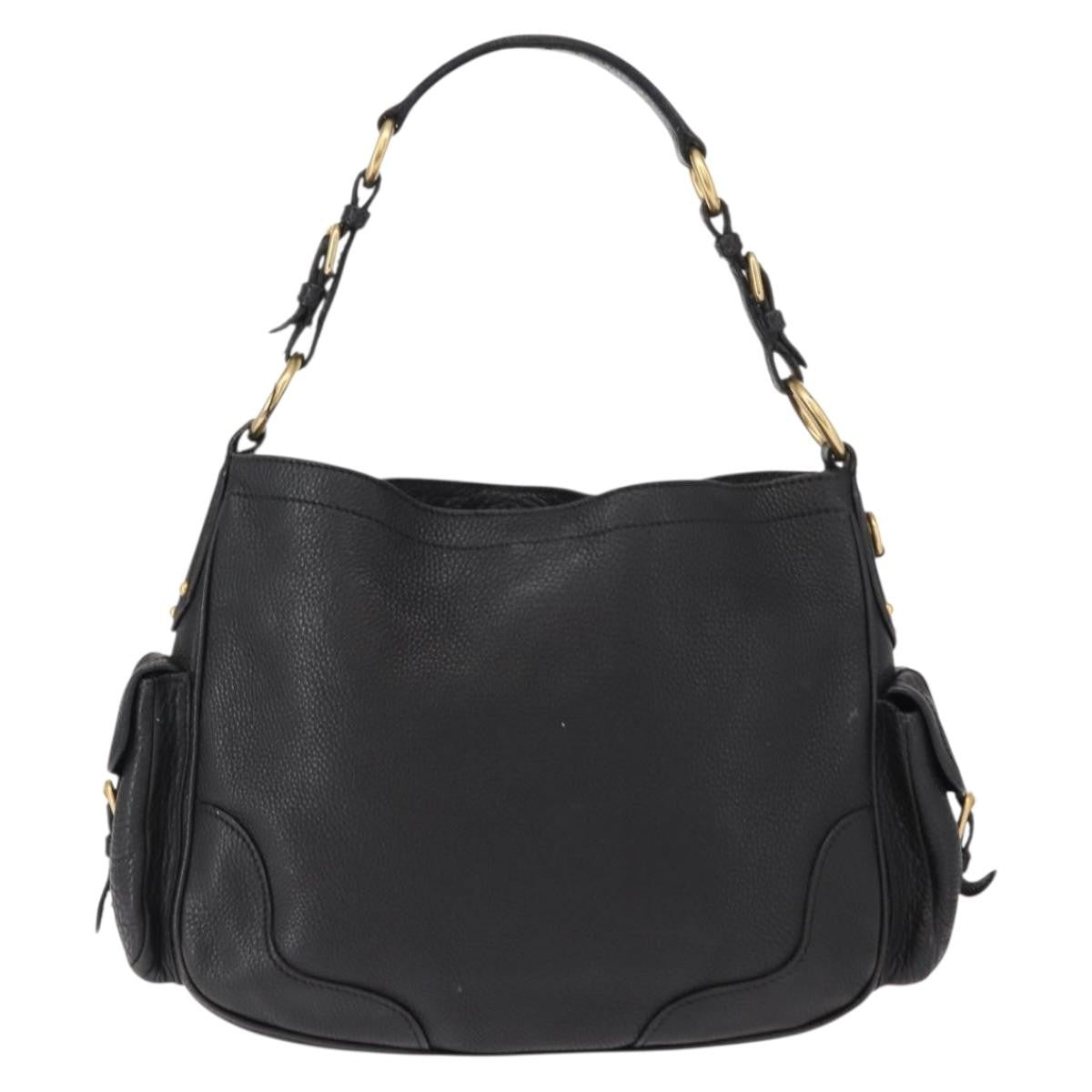 Prada Side Pocket Hobo Vitello Daino, BLACK, LEATHER, Shoulder bag