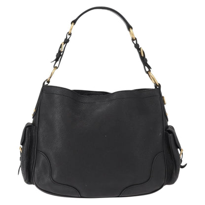 Prada Side Pocket Hobo Vitello Daino, BLACK, LEATHER, Shoulder bag