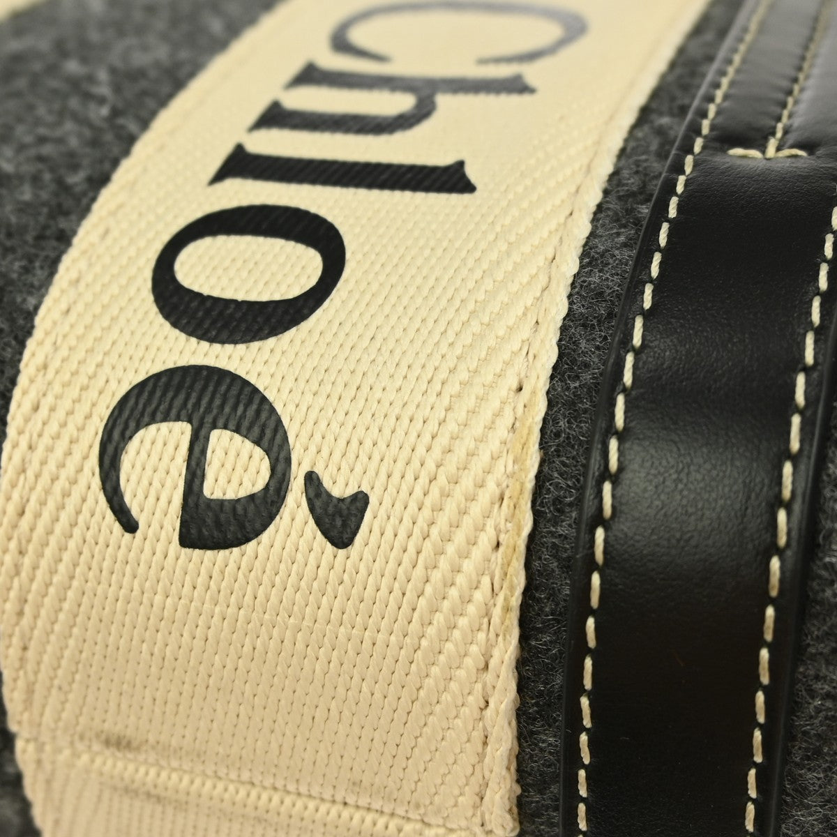 Chloe Woody Convertible Tote Recycled Felt with Leather and Canvas, GRAY, CANVAS, Tote bag