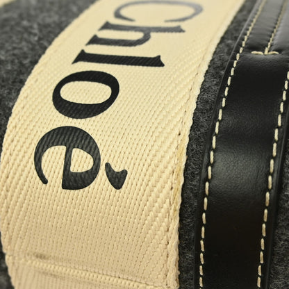 Chloe Woody Convertible Tote Recycled Felt with Leather and Canvas, GRAY, CANVAS, Tote bag