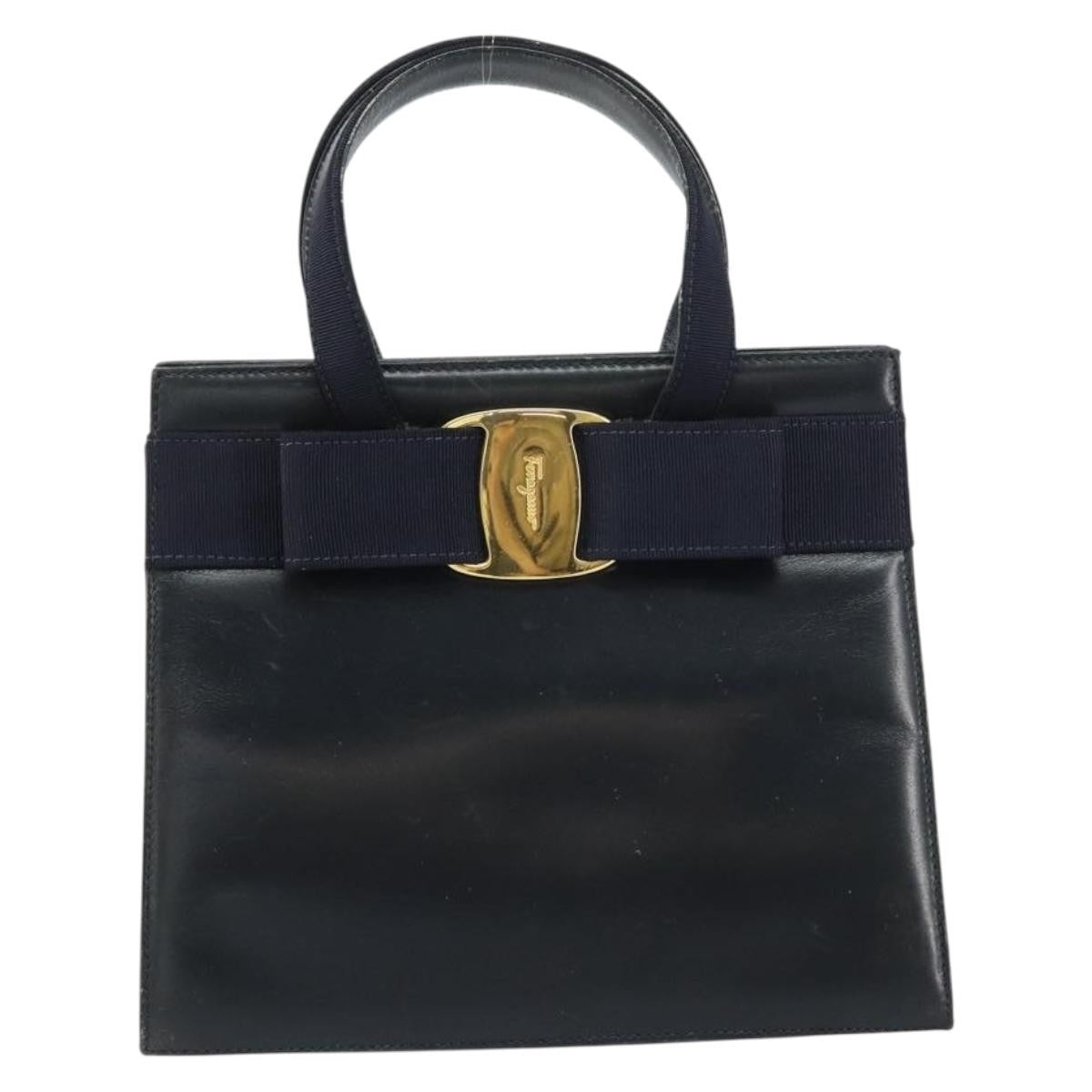 Salvatore Ferragamo Convertible Vara Bow Tote Leather, NAVY, LEATHER, Handbag