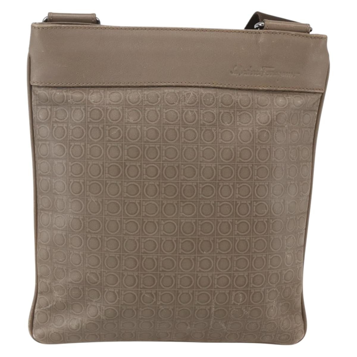 Salvatore Ferragamo Gancini Shoulder Bag Leather, BEIGE, LEATHER, Shoulder bag