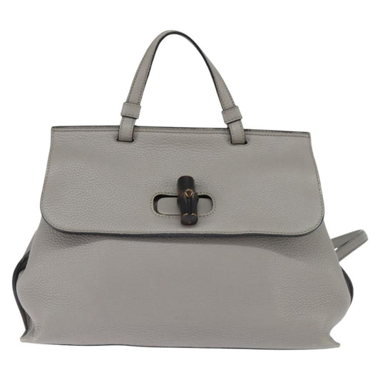 Gucci Bamboo Daily Top Handle Bag Leather, GRAY, LEATHER, Handbag