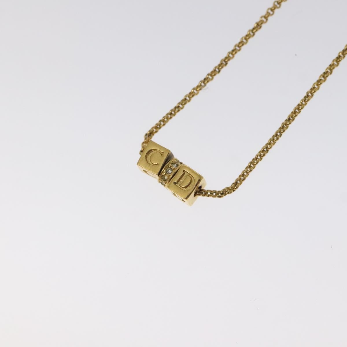 Christian Dior CD Cube Charms Pendant Necklace Metal with Crystals, GOLD, METAL, Necklace