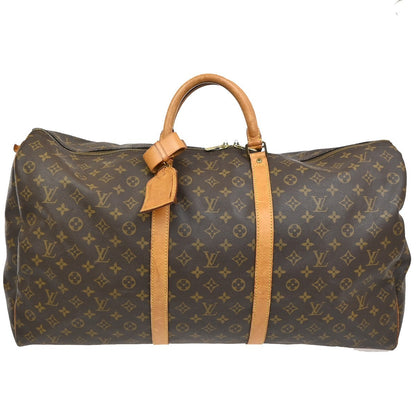 Louis Vuitton Keepall Bag Monogram Canvas, BROWN, LEATHER, Travel bag
