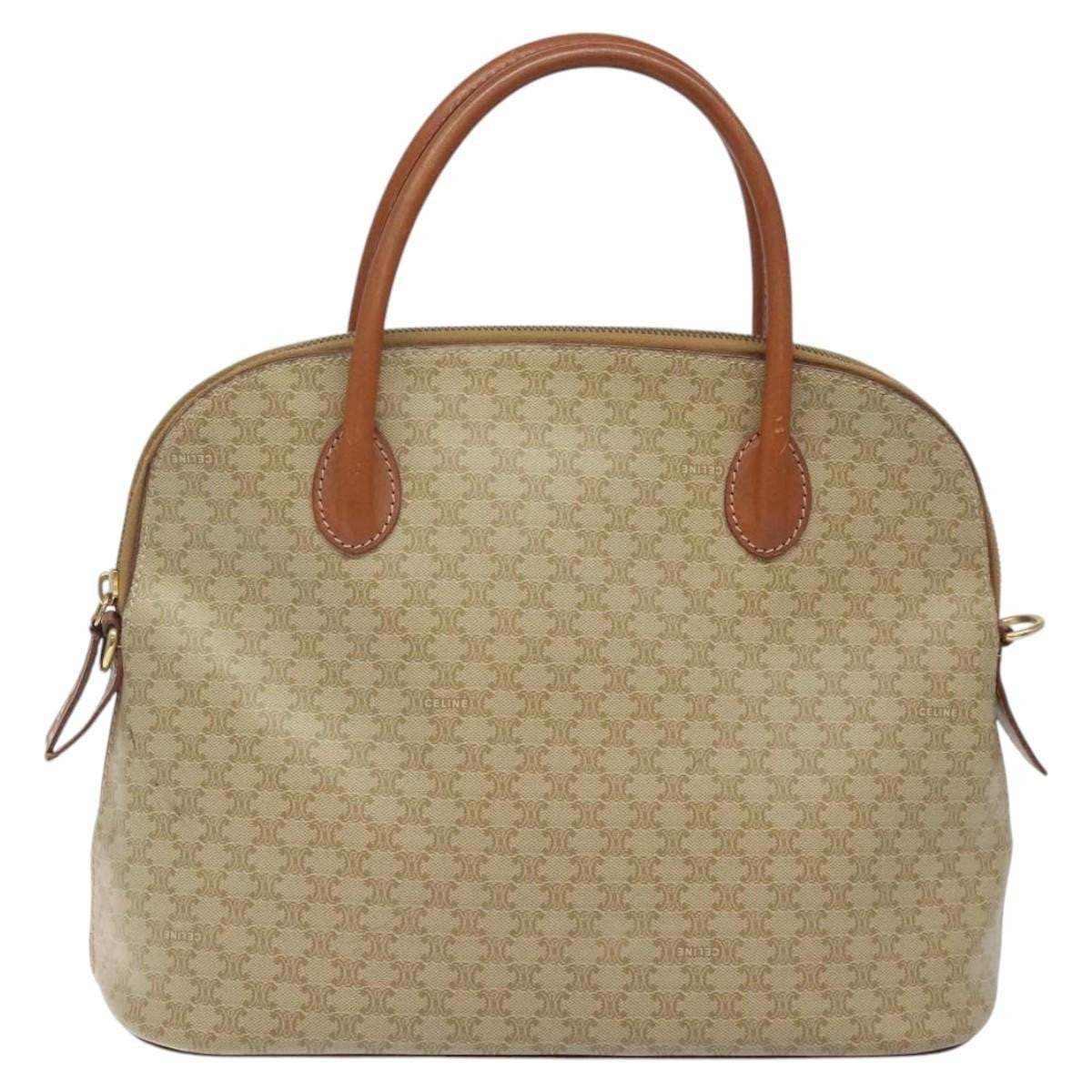 Celine Vintage Macadam Handbag Canvas and Leather, Beige, Canvas, Handbag