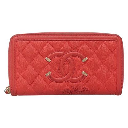 Chanel Filigree Zip Around Wallet Quilted Caviar, PINK, LEATHER, Wallets